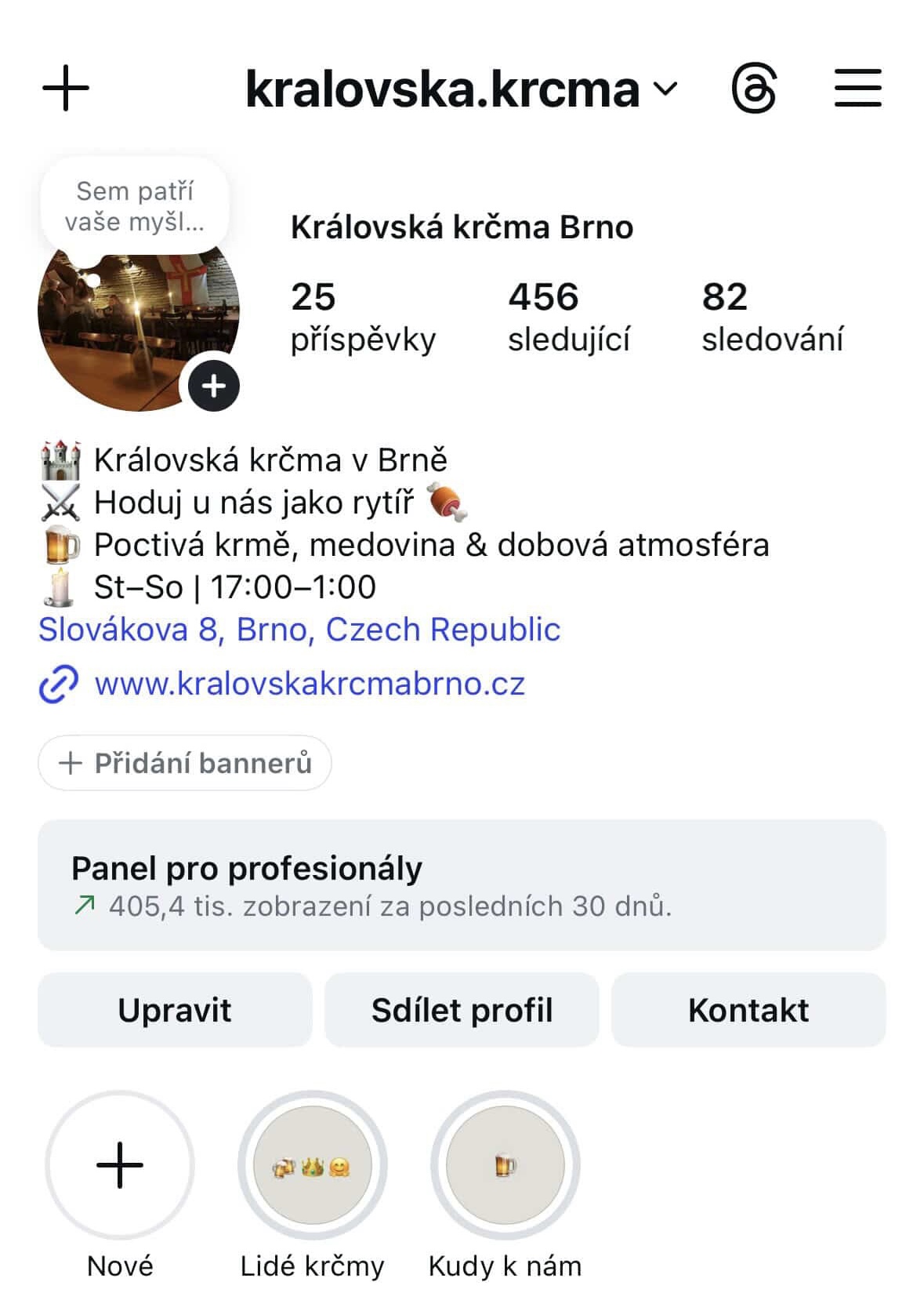 Screenshot profilu Královská krčma — 2. měsíc