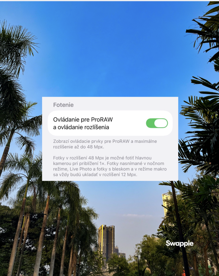 Ovládanie pre ProRAW