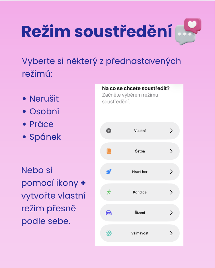 Režim soustředění — kategorie