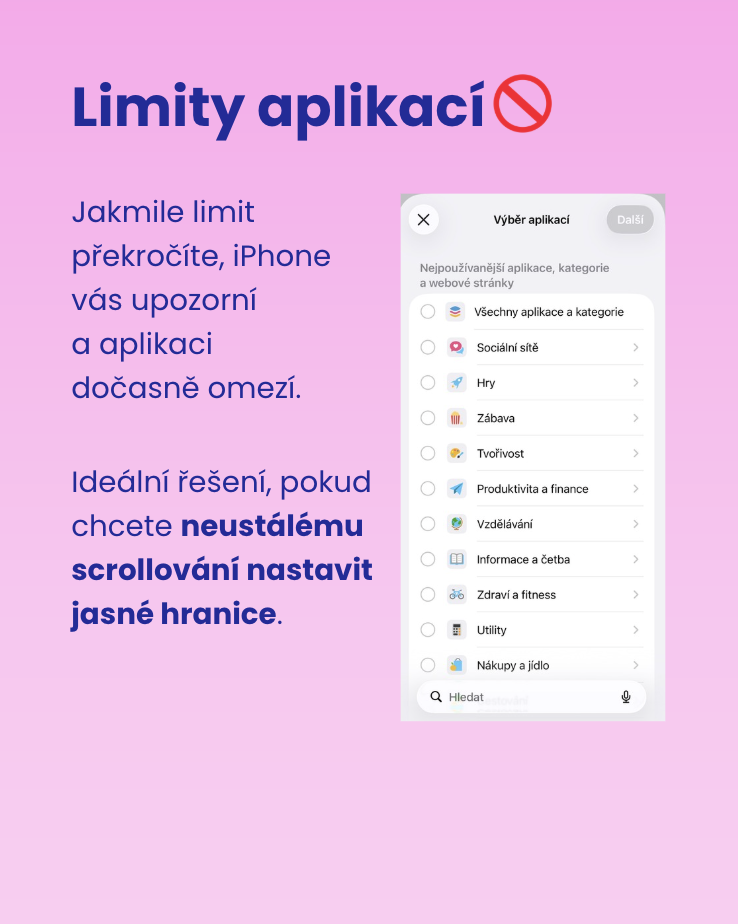 Limity aplikací — výběr